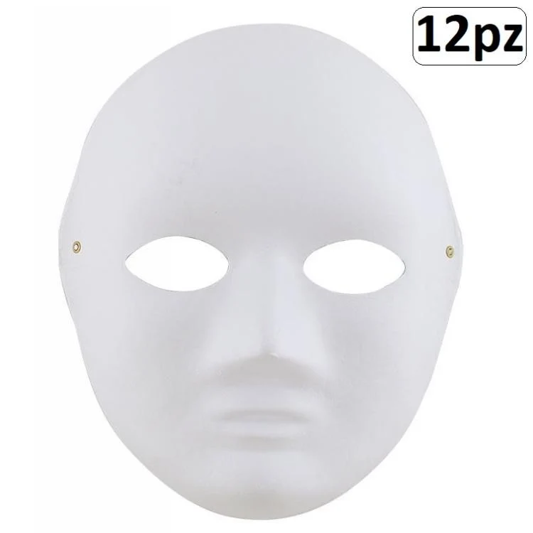 12 MASCHERA BIANCA VISO INTERO CARTA PER DIPENGERE CARNEVALE TEATRALE UOMO DONNA