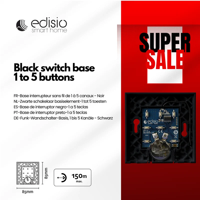 1- to 5-channel wireless switch base - Black