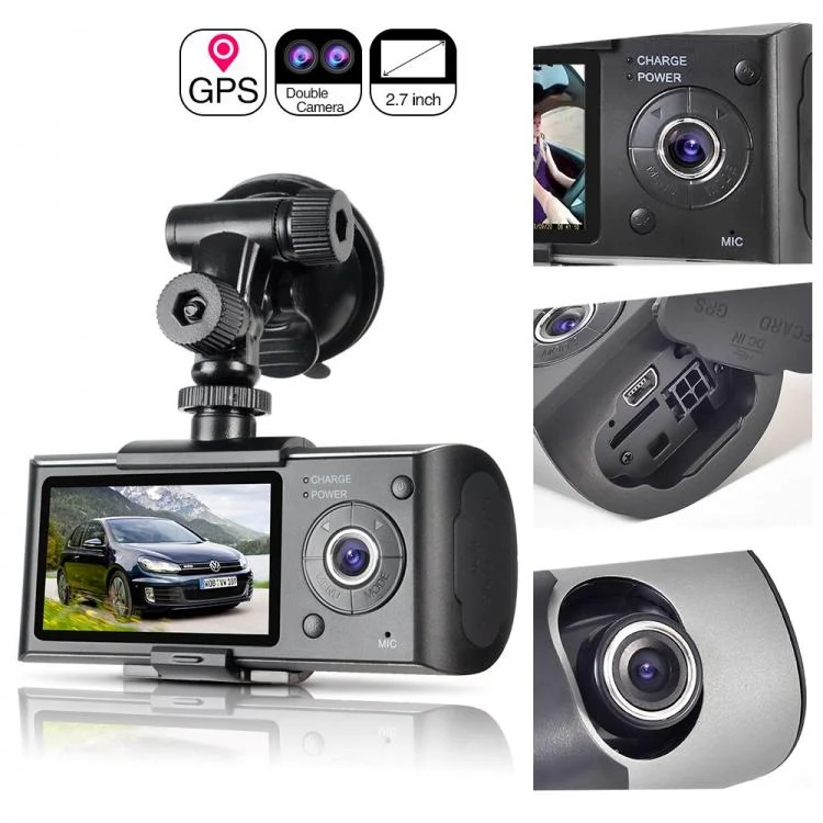 Dvr Gps Doppia Telecamera Auto Registratore Videocamera Strada Incidente Monitor