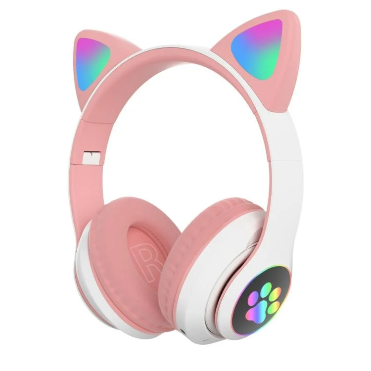 CUFFIE GATTO BLUETOOTH WIRELESS GAMING AURICOLARE LED IPHONE SMARTPHONE - BIANCA