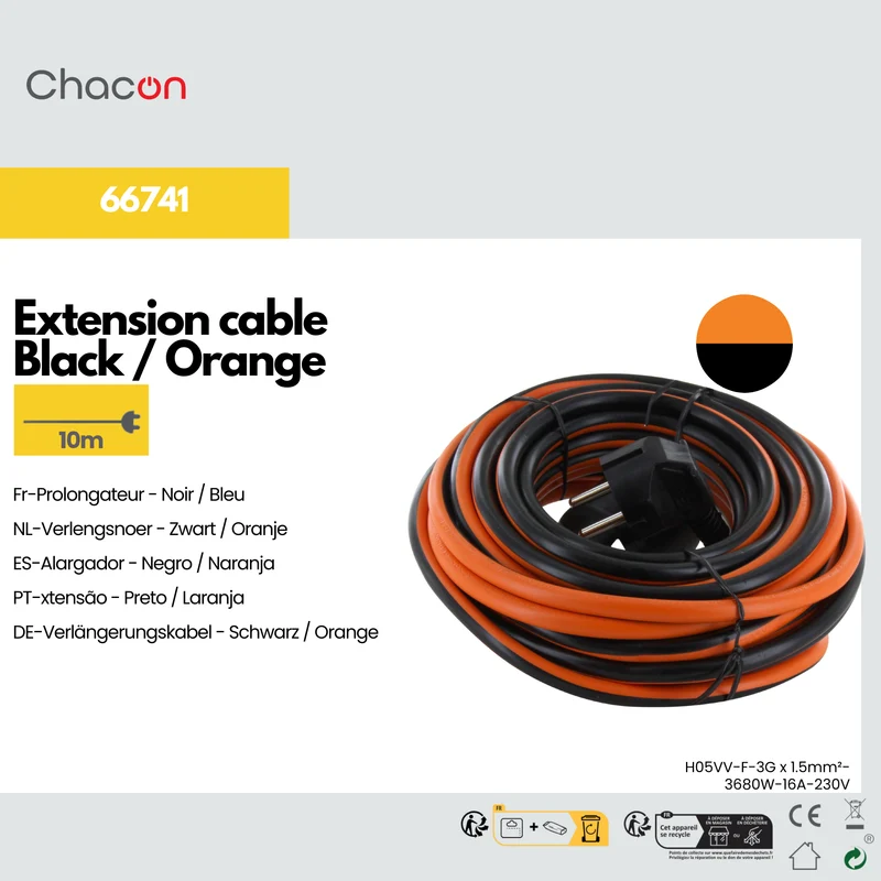 Extension cable - black / orange - 10m