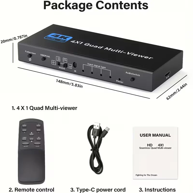 Switch Multi-Viewer HDTV 4x1 | 4 Ingressi / 1 Uscita – 4K - 30Hz
