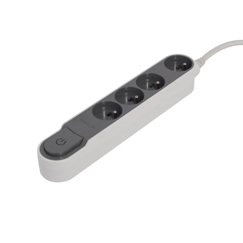 Stylish power strip with switch, Grey/White - 4 x 16 A - 1.5 m
