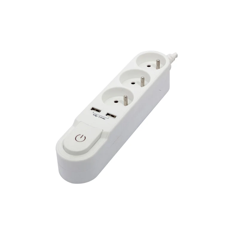 Stylish power strip 3 x 16 A with switch + 2 USB - 3 m - White