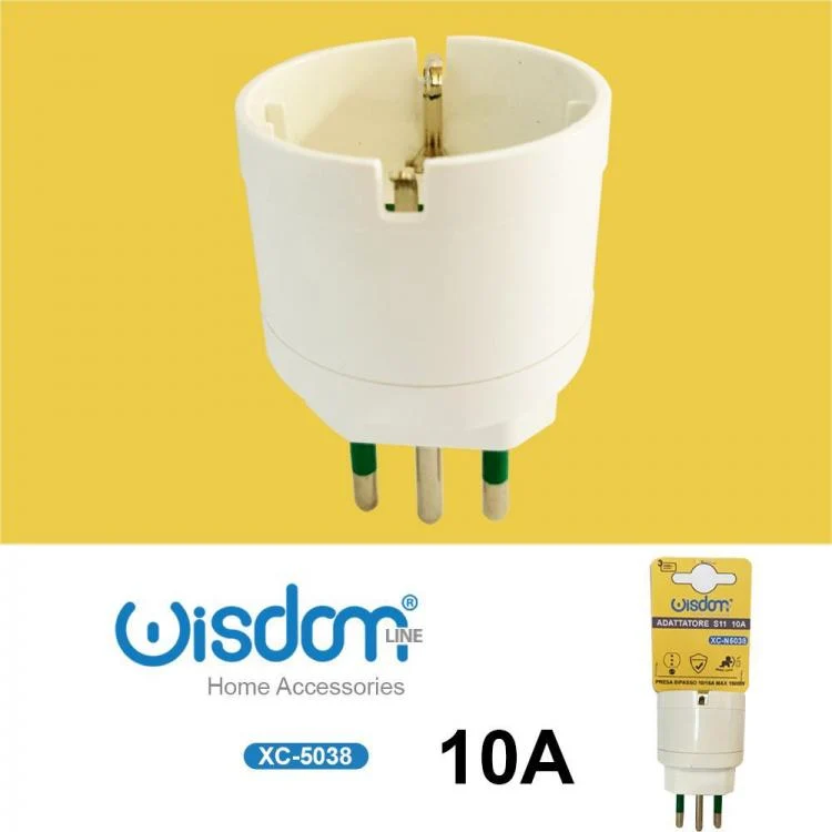 ADATTATORE SPINA PICCOLA 10A S11 CON PRESA SHUKO BIANCO ITALIA 250V 1500W XC5038