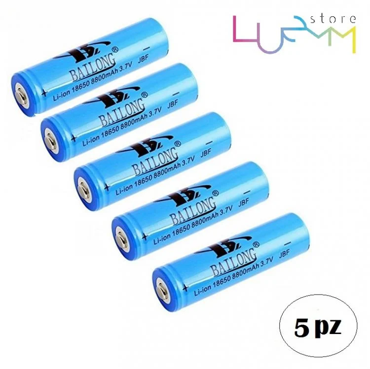 5X BATTERIA PILA RICARICABILE AL LITIO 3,7v PER TORCE LED FOTOCAMERA ecc 5200mA