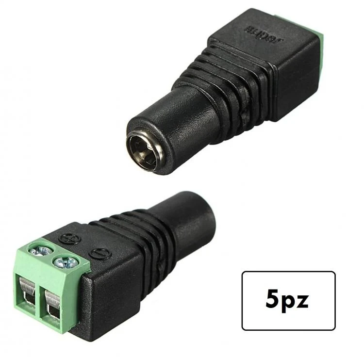 5pz CONNETTORE CONNETTORI SPINOTTO ALIMENTAZIONE FEMMINA A VITE TELECAMERE/LED