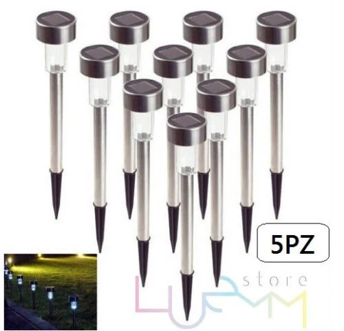 5 Lampade Paletti LED Luci da Giardino con Pannello a Energia Solare Segnapassi