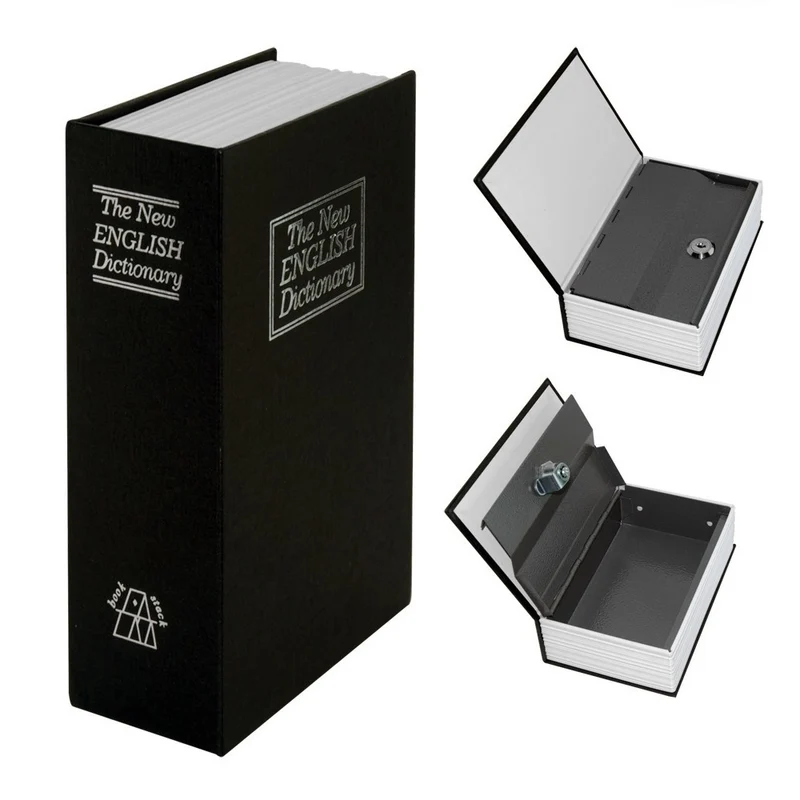 CASSETTA SICUREZZA PORTAVALORI LIBRO PORTA MONETE CHIAVE METALLO 265x200x65 mm