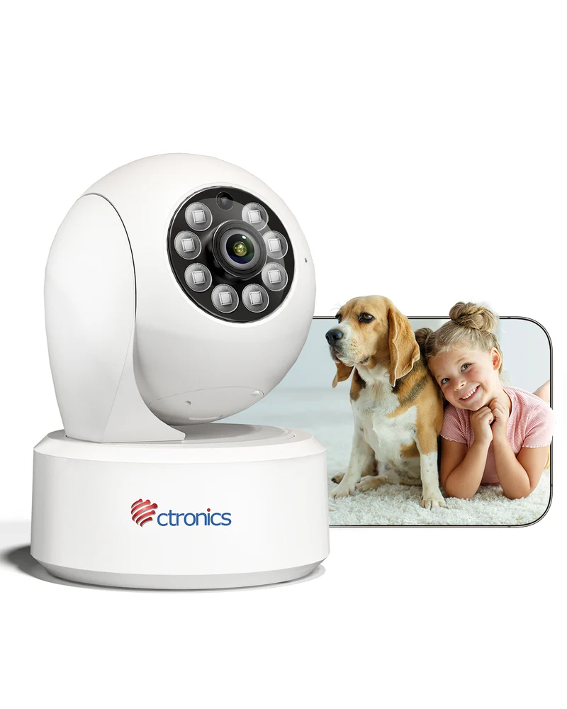 Ctronics 2.5K 4MP Indoor Surveillance Camera, 2.4/5 GHz Wi-Fi Indoor Camera with Color Night Vision up to 20m, PTZ 355°/120°, Motion Detection & Person Detection