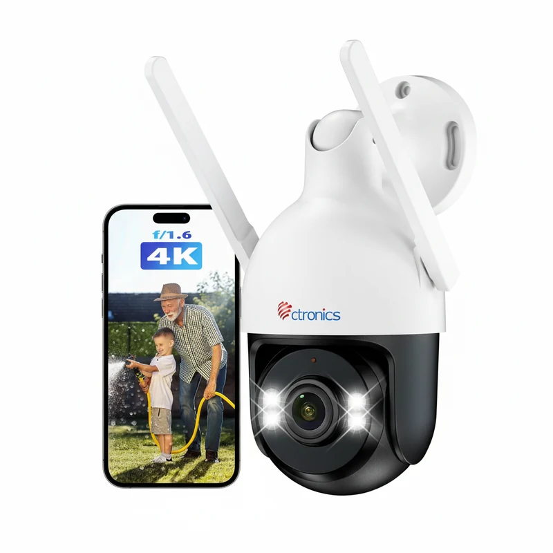 Ctronics Telecamera di Sorveglianza WiFi 4K 8MP - Rilevamento Umani/Veicoli/Animali, Visione Notturna, IP66