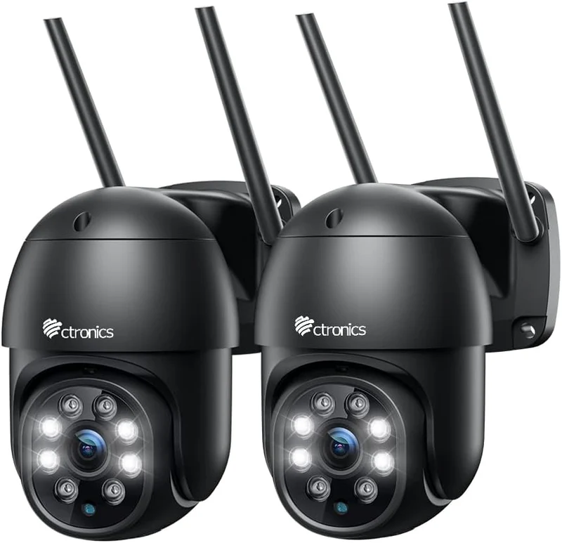 Telecamera di sorveglianza wi-fi Ctronics da 2,5K e 4MP, visione notturna a colori da 30 m con rilevamento intelligente a colori e umano, IP66 (2 pezzi)