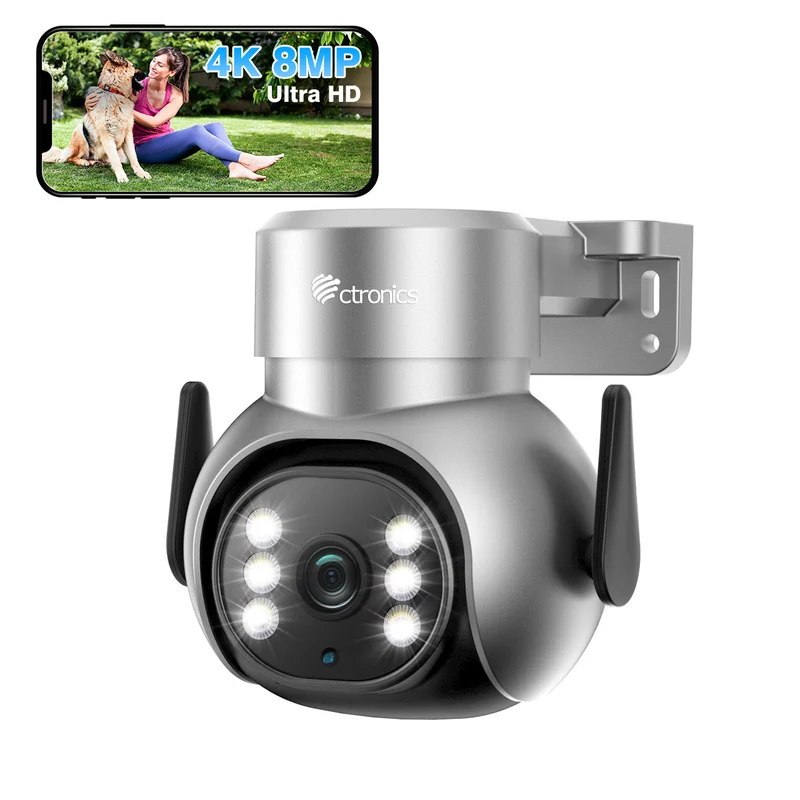 4K 8MP 2,4/5Ghz Telecamera Wi-Fi Esterno con Faretto con Rilevamento Persone/Veicoli/Animali