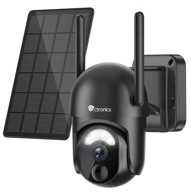 Ctronics 2K 3MP Telecamera Wi-Fi Esterno Senza Fili con Batteria Pannello Solare, Videocamera Sorveglianza Esterno Wireless
