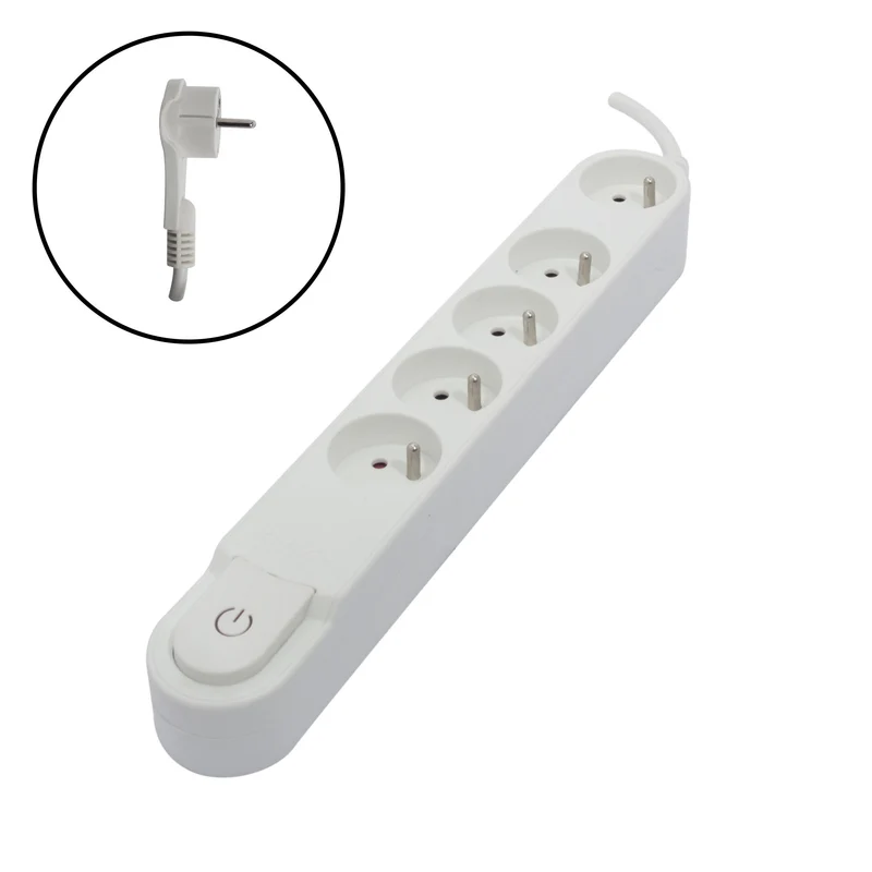 Stylish power strip 5 x 16 A with switch and flat plug - 1.5 m - White