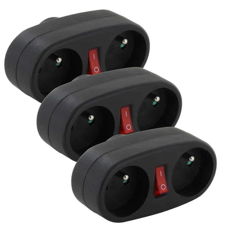 Kit of 3 terminal block 2 x 16 A with switch - anthracite