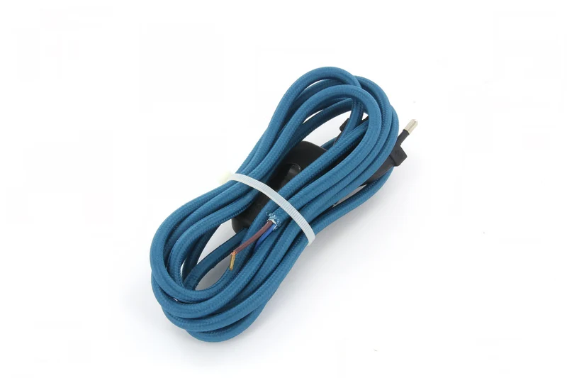 Fabric cable with switch, 2 m - Peacock blue