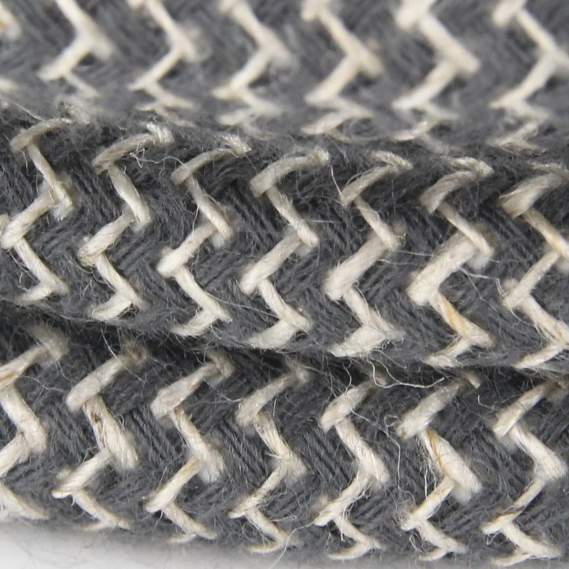 Zigzag cotton fabric cable, charcoal and natural linen - 3 m