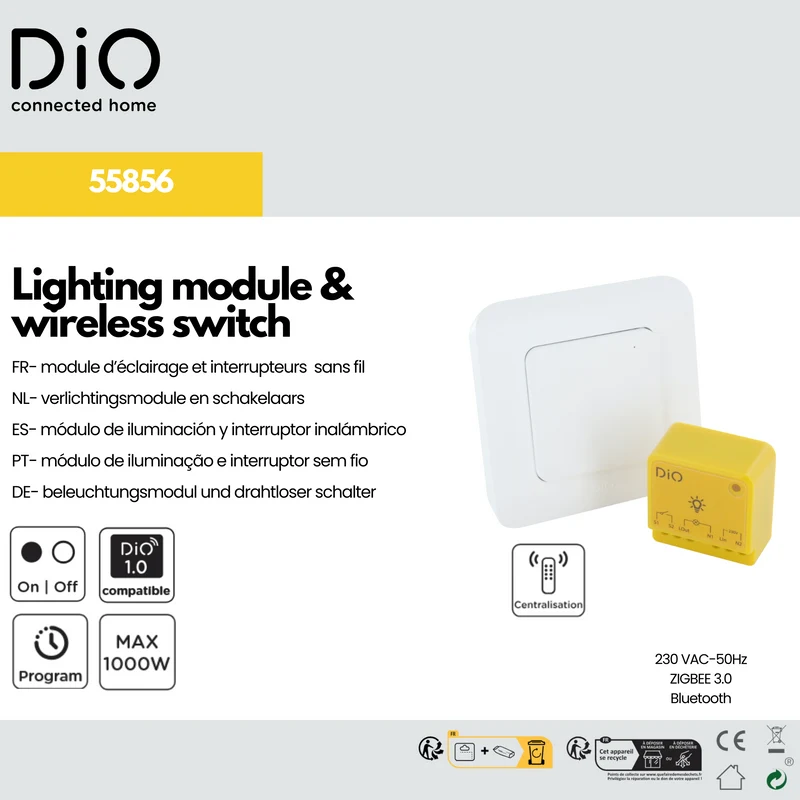 DiO wireless switch and lighting module kit (433Mhz / Zigbee / BLE)