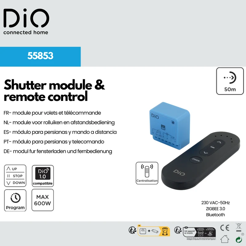 Shutter kit with module and 5-channel remote control (433 MHz / Zigbee / BLE)