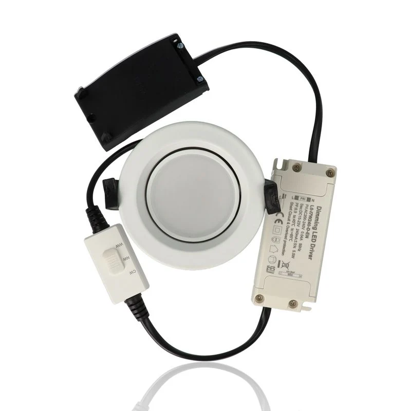 Faretto LED rotondo da incasso diam.85mm, orientabile, 7W, 220Vac, con regolazione temperatura luce (Calda - Naturale - Fredda) - Bianco