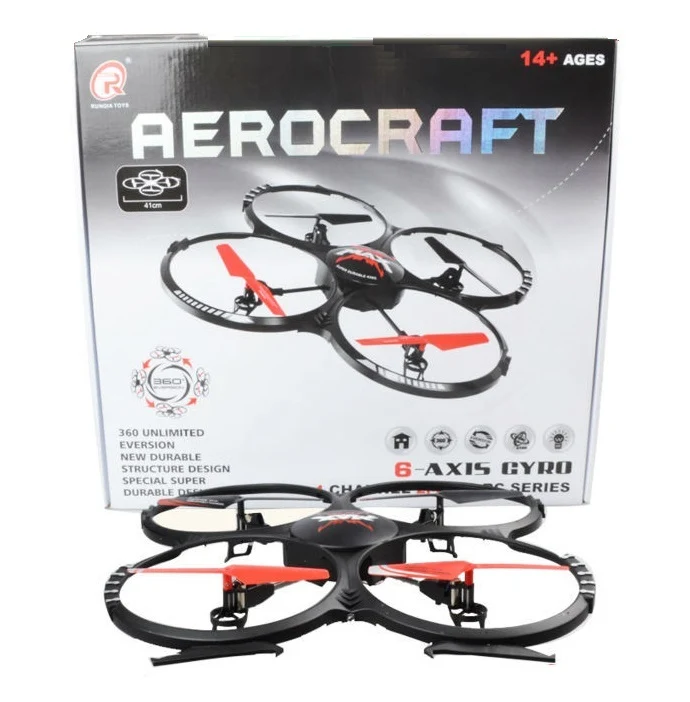 QUADRICOTTERO DRONE RADIOCOMANDATO AEROCRAFT 4CH 6 ASSI 2.4 Ghz VIDEOCAMERA 41CM