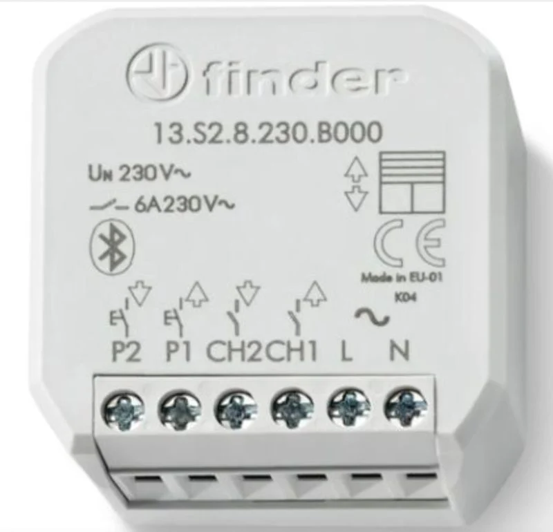 FINDER 13S28230B000 - Attuatore tapparelle - Standard, 110...230 V, 2 contatti, 6 A, Attuatore tapparelle/tende, montaggio da incasso, Bluetooth BLE, AC (50/60Hz)
