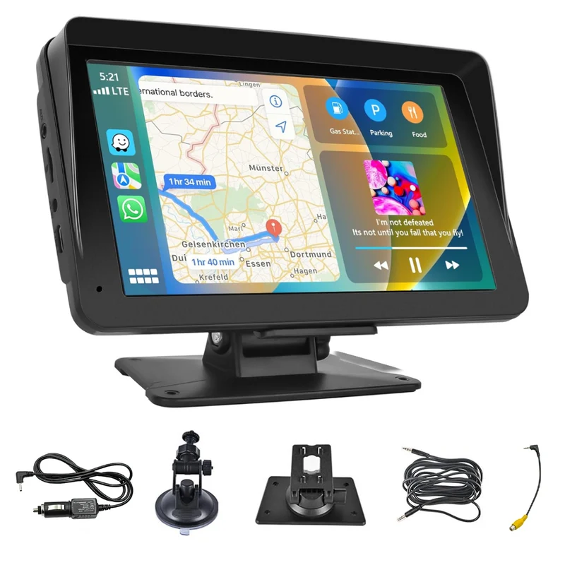 Écran CarPlay 7'' pour voiture avec GPS FM Bluetooth sans fil Android iOS
