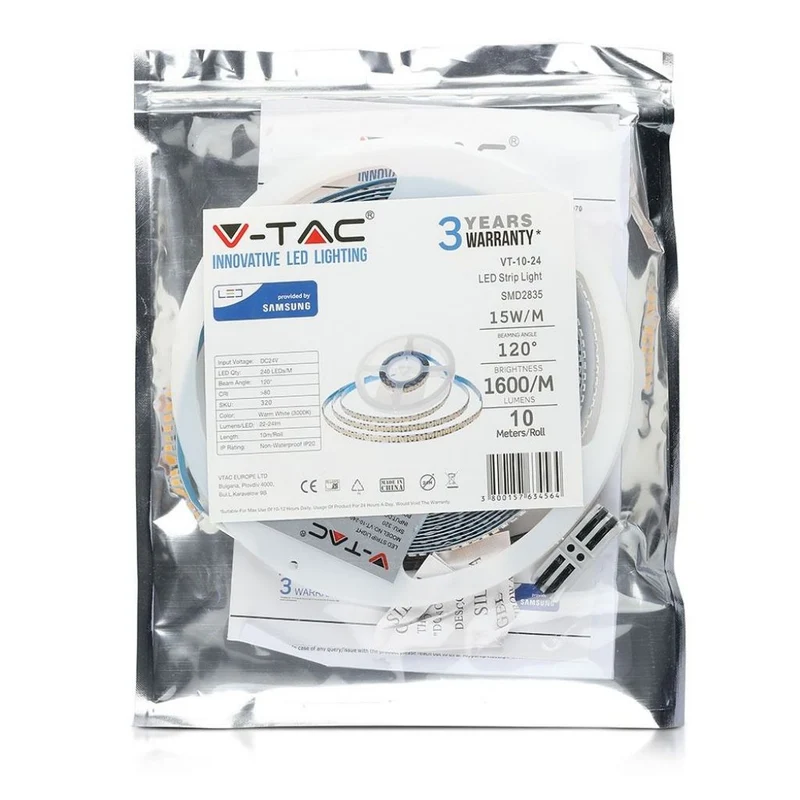 V-TAC PRO Strip LED Samsung SMD2835 15W/m 10m 240 LED/m 24V 6400K IP20 10mm