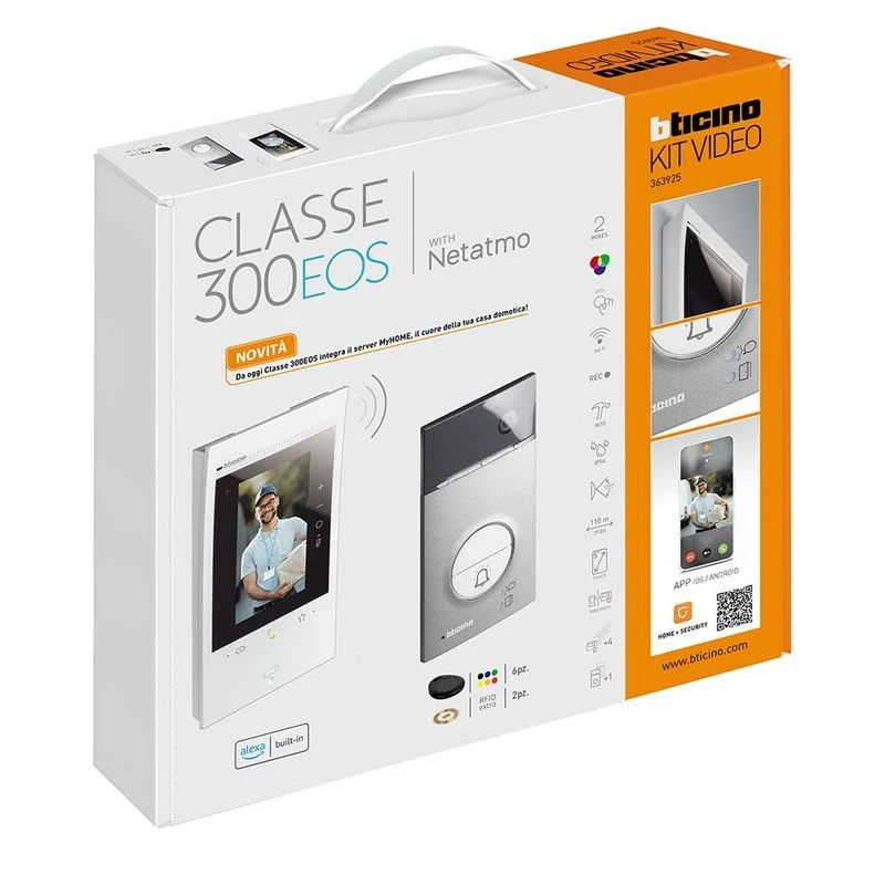 BTICINO 363925 - Kit video vivavoce connesso con pulsantiera Linea 3000 grigia e videocitofono Classe 300EOS bianco