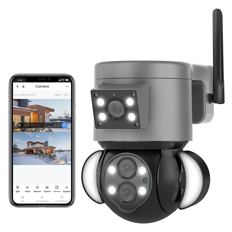 Caméra WiFi Zoom 10X extérieure en 4K HD avec Grand Angle et Double Objectif