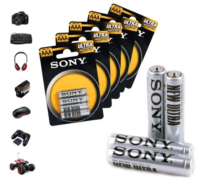 Pack de 32, 52, 76 ou 100 mini piles AAA SONY NEW ULTRA - R03 1.5V zinc charbon