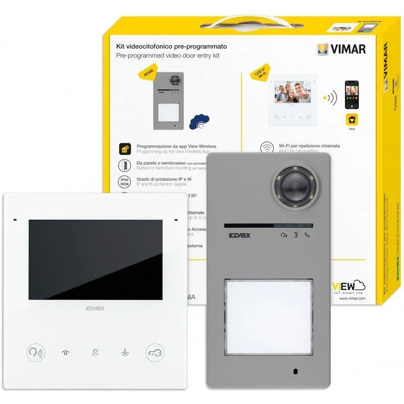 VIMAR K40515.R - Kit Videocitofonico Due Fili Plus Espandibile A Colori con Wi-Fi Integrato e Targa Roxie, Pulsanti Doppi