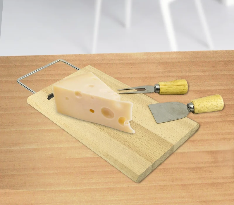 689378 Plateau à fromage en bois du bouleau avec fourchette et pelle 33 x 15 cm