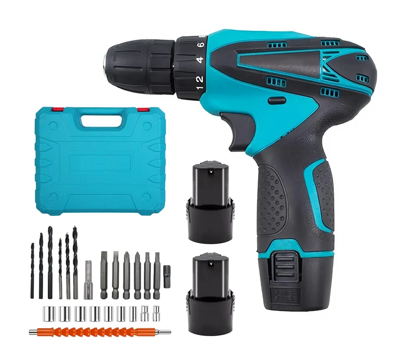 Perceuse-visseuse sans fil 12V avec double batterie rechargeable et lumière LED