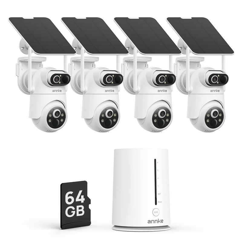 ANNKE No Subscription Security Camera System Wireless with 64GB SD Home Hub, Dual-PIR Fewer False Alerts, Dual-band 2.4/5GHz, 9000mAh & 4W Solar Panel