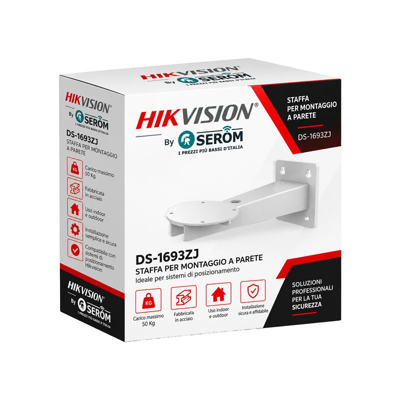 DS-1693ZJ Staffa a Parete in Acciaio per Sistemi di Posizionamento Indoor Outdoor Portata 50kg - Hikvision