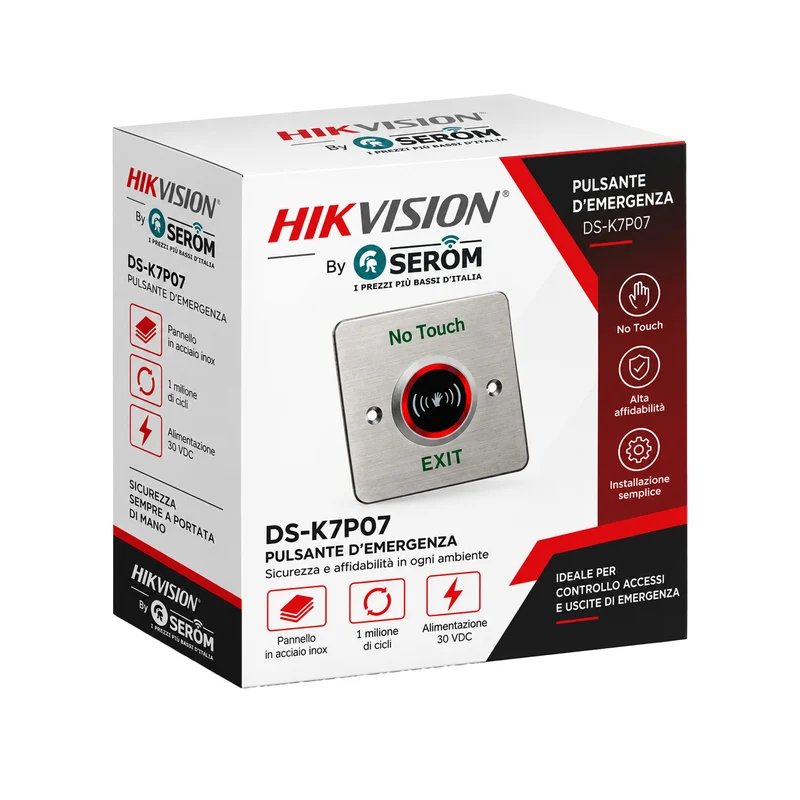 DS-K7P03 Pulsante Uscita Emergenza Controllo Accessi Acciaio Inox NO/NC/COM 30VDC - Hikvision