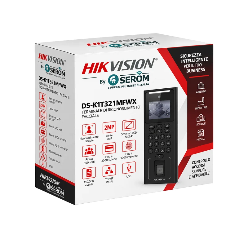 DS-K1T321MFWX Terminale Controllo Accessi Riconoscimento Facciale Impronta WiFi Scheda M1 PIN - Hikvision