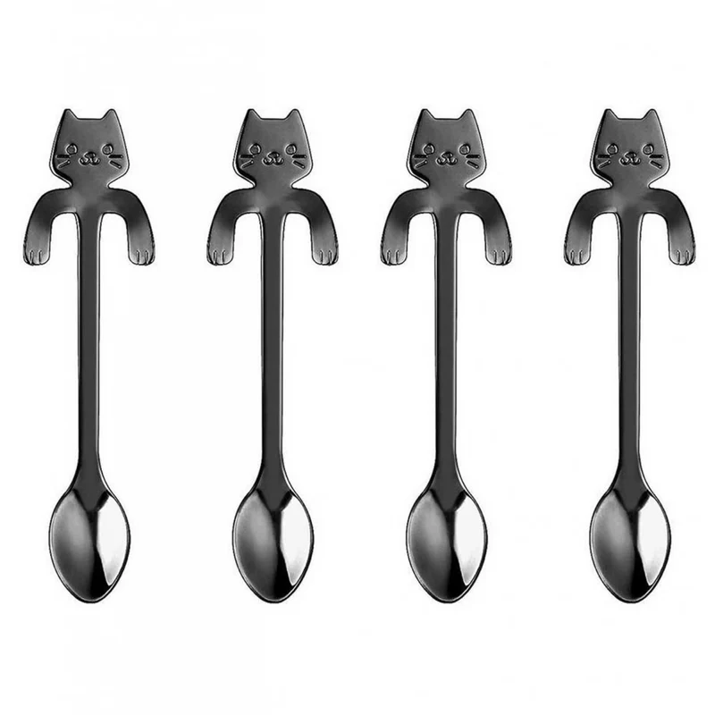 Set 4 cuillères à thé CAT avec clip de support en acier inoxydable