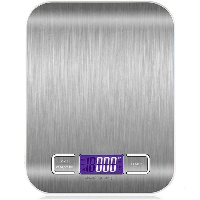 Balance Cuisine Electronique Alimentaire Affichage LCD Numérique 5Kg Acier inox.
