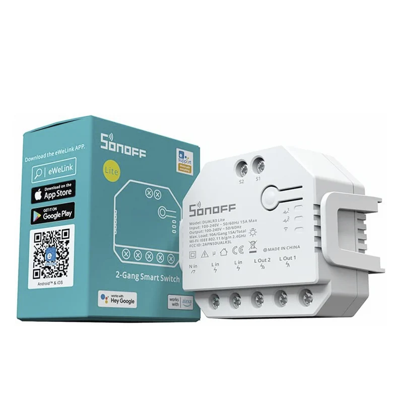 Lumière programmable Sonoff Dual R3 Lite Smart Switch avec deux réseaux