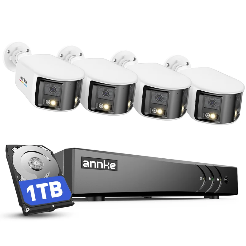 ANNKE 3K Home Security Camera System with 1TB, 4 X 5MP Dual-lens Cameras, AI Human/Vehicle Detection, One-Way Audio, 180° Ultra-Wide, Smart Dual Light, WDR & 3D DNR, 24/7 Continuous Recording, IP67