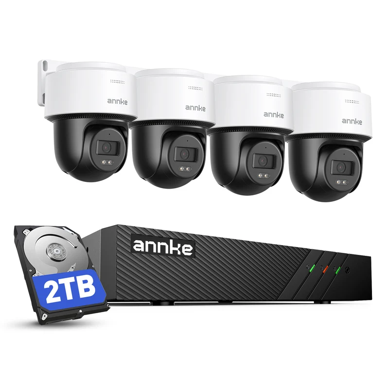ANNKE 4K 8CH 4pcs PoE Security Camera System with PT Auto-Tracking, 2TB HDD | 8 Channel H.265+ NVR, 345° Pan 80° Tilt IP Cam Outdoor, 2-Way Audio, AI Human/Vehicle Detection, Spotlight Smart Dual Light