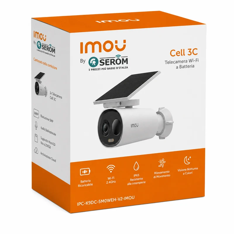 IPC-K9DC-5M0WEH-V2-IMOU - Cell 3C 5MP Telecamera Wi-Fi Solare a Batteria, AI Persone e Veicoli, Full Color, Audio, IP66, MicroSD 512GB