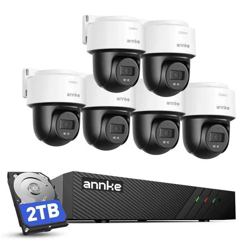 ANNKE 4K 8CH 6pcs PoE Security Camera System with PT Auto-Tracking, 2TB HDD | 8 Channel H.265+ NVR, 345° Pan 80° Tilt IP Cam Outdoor, 2-Way Audio, AI Human/Vehicle Detection, Spotlight Smart Dual Light