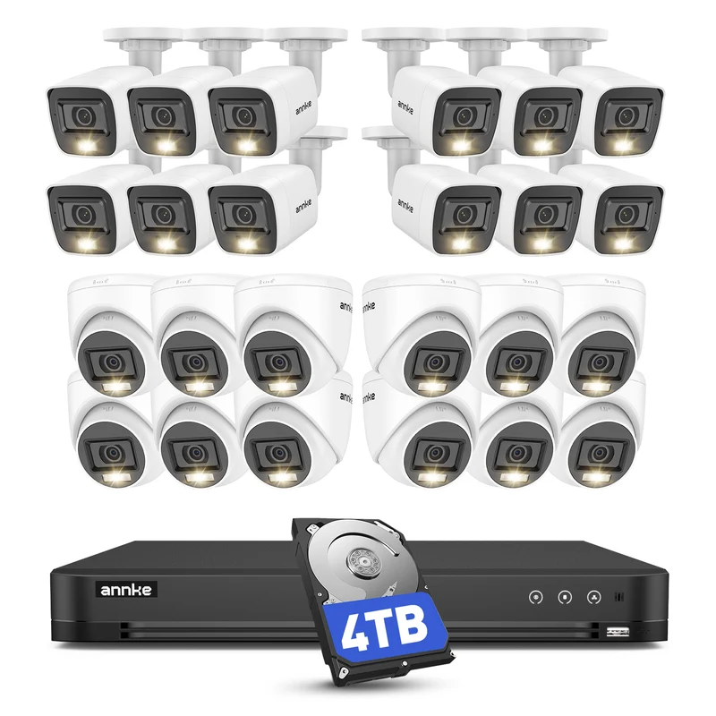 ANNKE 32CH 3K Lite Wired Security Camera System, 4TB DVR & 24 x 2MP Cameras | Bullet & Dome Camera for Business, H.265 pro+, Smart Dual-Light, Human/Vehicle Detection, Instant Alerts, Digital WDR, IP67