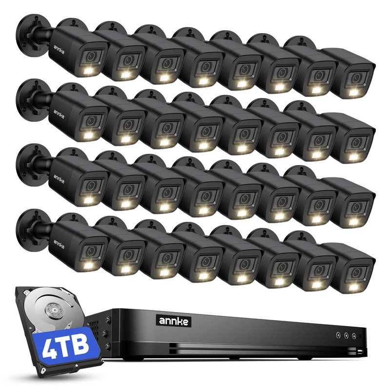 ANNKE 32CH 3K Lite Wired Security Camera System with 4TB, 32 x Outdoor Cams, Commercial DVR Kit, 2MP Camera, H.265 pro+, Smart Dual-Light, Human/Vehicle Detection, Instant Alerts, Digital WDR, IP67