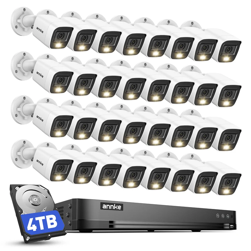 ANNKE 32CH 3K Lite Wired Security Camera System with 4TB, 32 x Outdoor Cams, Commercial DVR Kit, 2MP Camera, H.265 pro+, Smart Dual-Light, Human/Vehicle Detection, Instant Alerts, Digital WDR, IP67