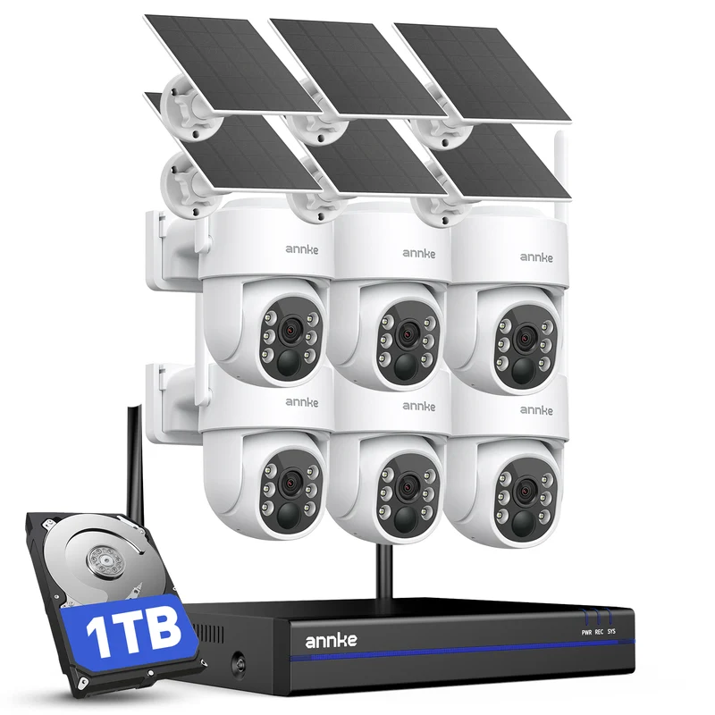 ANNKE Solar Home Security Camera System Outdoor, 4K NVR, 6-Cam Kit, 1TB HDD 10-Channel Expandable, Pan & Tilt, 2.4G & 5G WiFi, PIR,Motion/Human Detection, Two-Way Audio, Color Night Vision, 2 Way Audio
